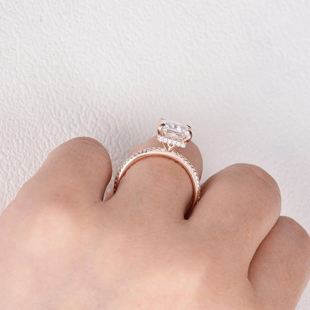 Princess Cut Hidden Halo Moissanite Engagement Ring