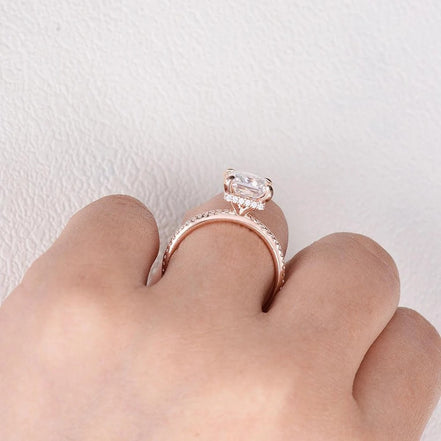 Princess Cut Hidden Halo Moissanite Engagement Ring