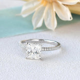 Princess Cut Hidden Halo Moissanite Engagement Ring