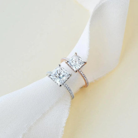 Princess Cut Hidden Halo Moissanite Engagement Ring
