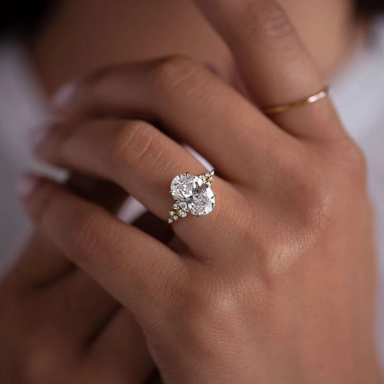 Oval Cut Pave Set Moissanite Engagement Ring