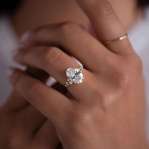 Oval Cut Pave Set Moissanite Engagement Ring
