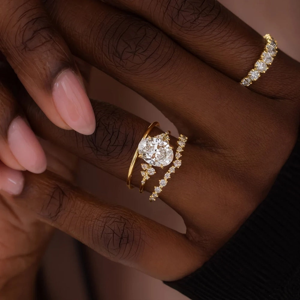 Oval Cut Pave Set Moissanite Engagement Ring