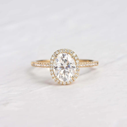 Oval Cut Halo Moissanite Promise Ring