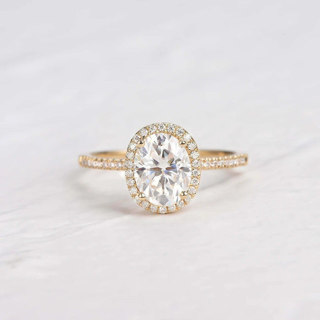 Oval Cut Halo Moissanite Promise Ring