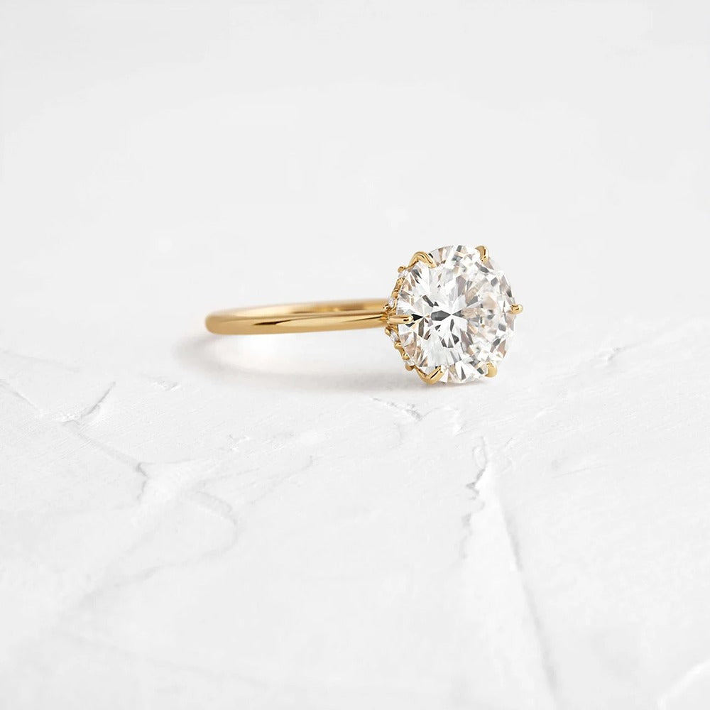 Round Cut Hidden Accent Moissanite Engagement Ring