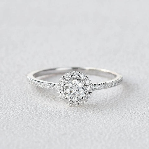 Round Cut Floral Halo Moissanite Engagement Wedding Ring
