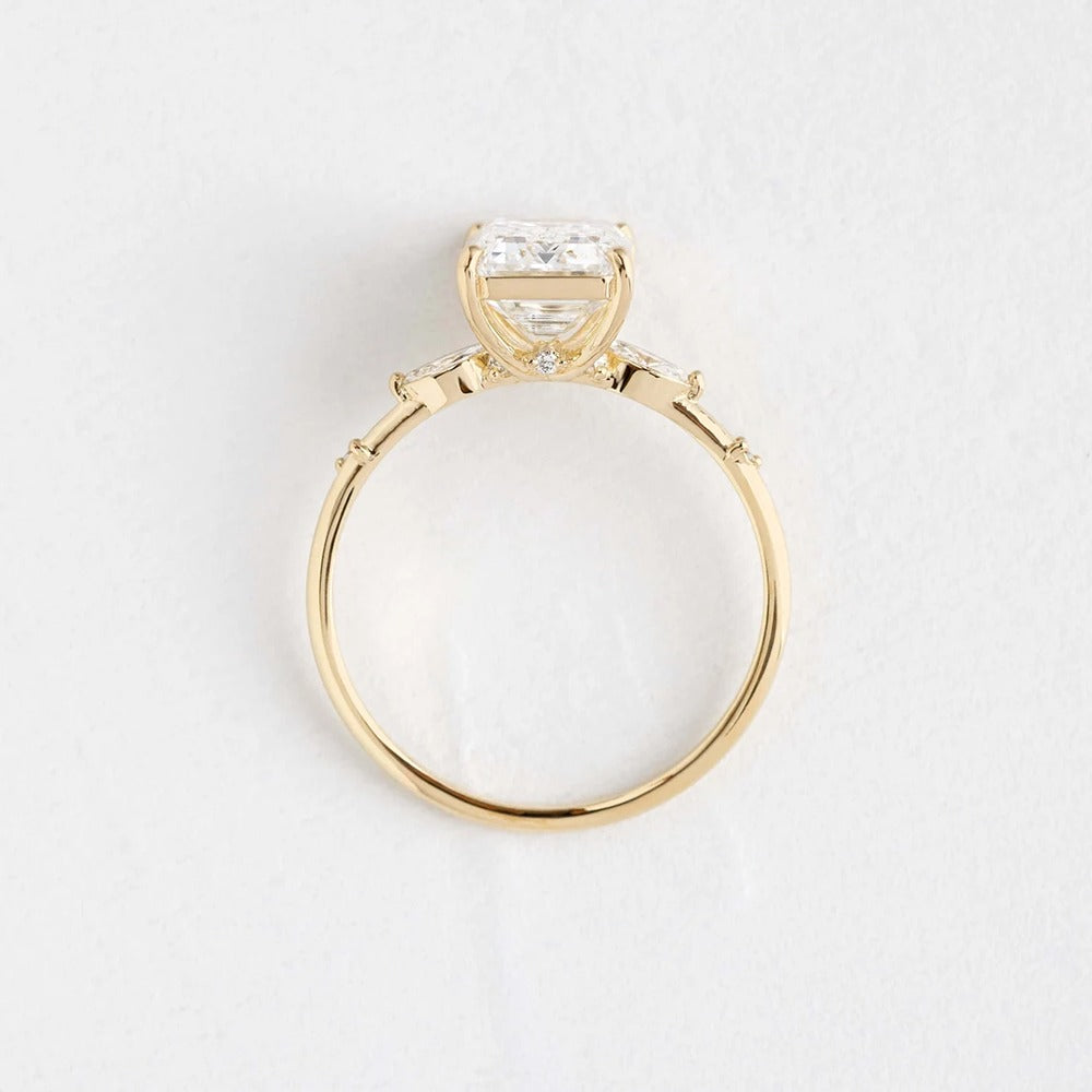 Emerald Cut Unique Moissanite Engagement Wedding  Ring