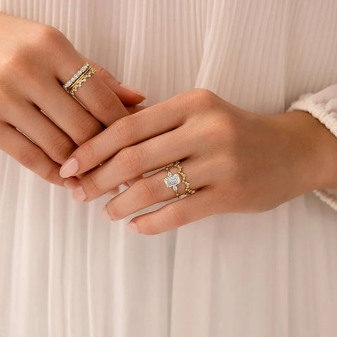 Emerald Cut Unique Moissanite Engagement Wedding  Ring