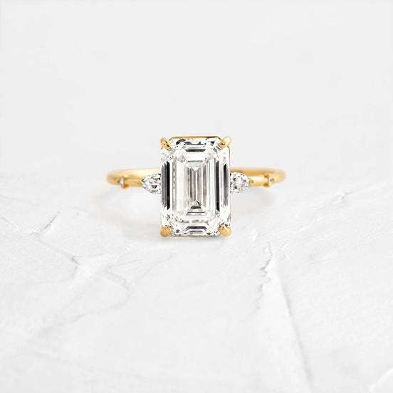 Emerald Cut Unique Moissanite Engagement Wedding  Ring