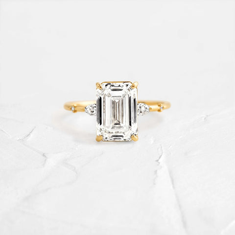 Emerald Cut Unique Moissanite Engagement Wedding  Ring