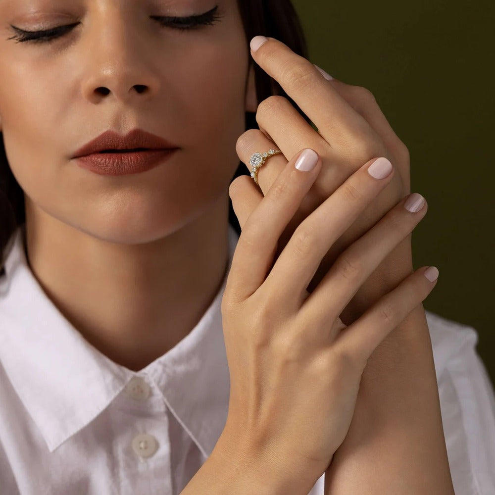 Round Cut Hidden Accent Moissanite Promise Ring