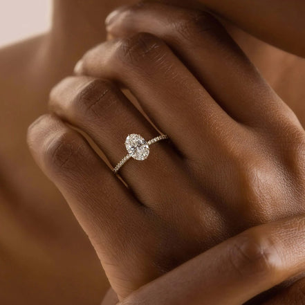 Oval Cut Pave Set Moissanite Engagement Ring