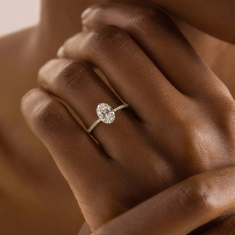 Oval Cut Pave Set Moissanite Engagement Ring