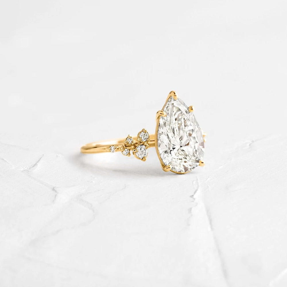 Pear Cut Unique Moissanite Engagement Ring