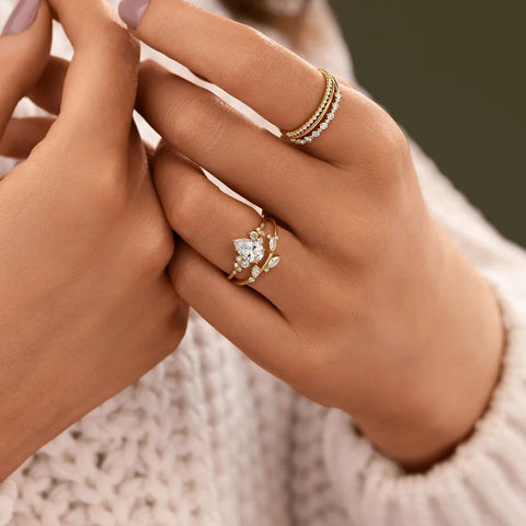 Pear Cut Unique Moissanite Engagement Ring