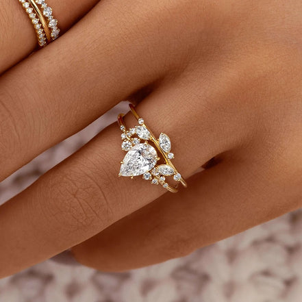 Pear Cut Unique Moissanite Engagement Ring