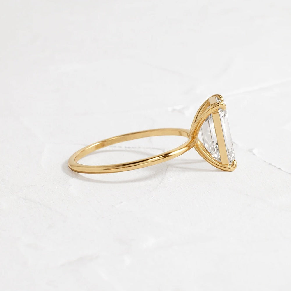 Emerald Cut Solitaire Moissanite Engagement Ring