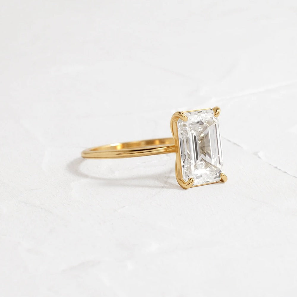 Emerald Cut Solitaire Moissanite Engagement Ring