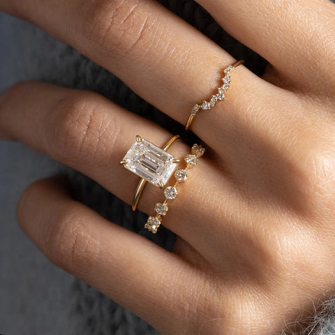 Emerald Cut Solitaire Moissanite Engagement Ring