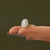 Oval Cut Floral Halo Moissanite Engagement Ring