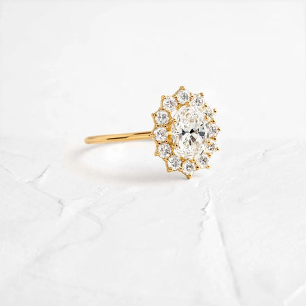 Oval Cut Floral Halo Moissanite Engagement Ring