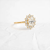 Oval Cut Floral Halo Moissanite Engagement Ring