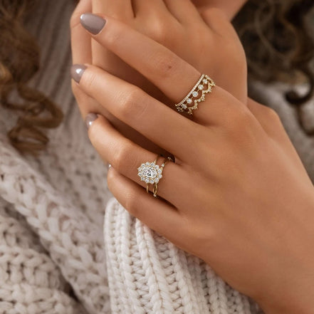 Oval Cut Floral Halo Moissanite Engagement Ring