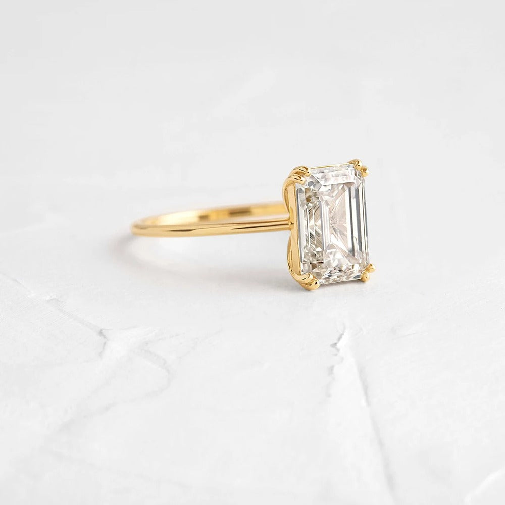 Emerald Cut Moissanite Solitaire Engagement Ring