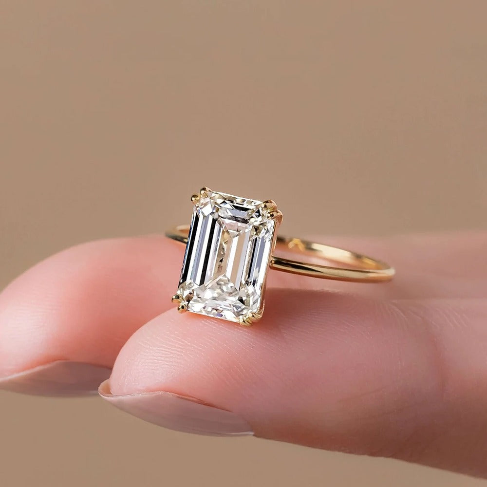 Emerald Cut Moissanite Solitaire Engagement Ring