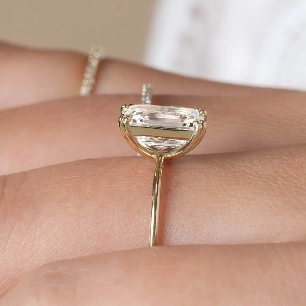 Emerald Cut Moissanite Solitaire Engagement Ring