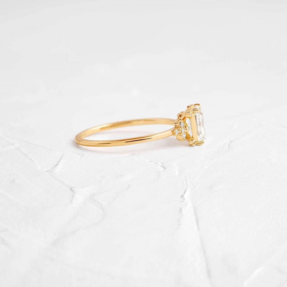 Emerald Cut Vintage Moissanite Engagement Ring