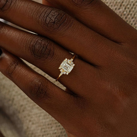Emerald Cut Vintage Moissanite Engagement Ring