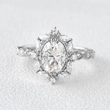 Oval Cut Filigree Halo Moissanite Engagement Ring
