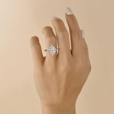 Oval Cut Unique Flower Moissanite Engagement Wedding Ring