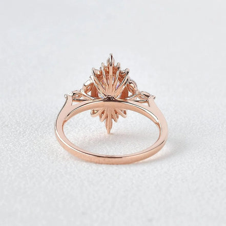 Oval Cut Unique Flower Moissanite Engagement Wedding Ring