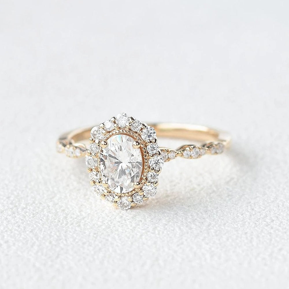 Oval Cut Hidden Accent Moissanite Engagement Ring