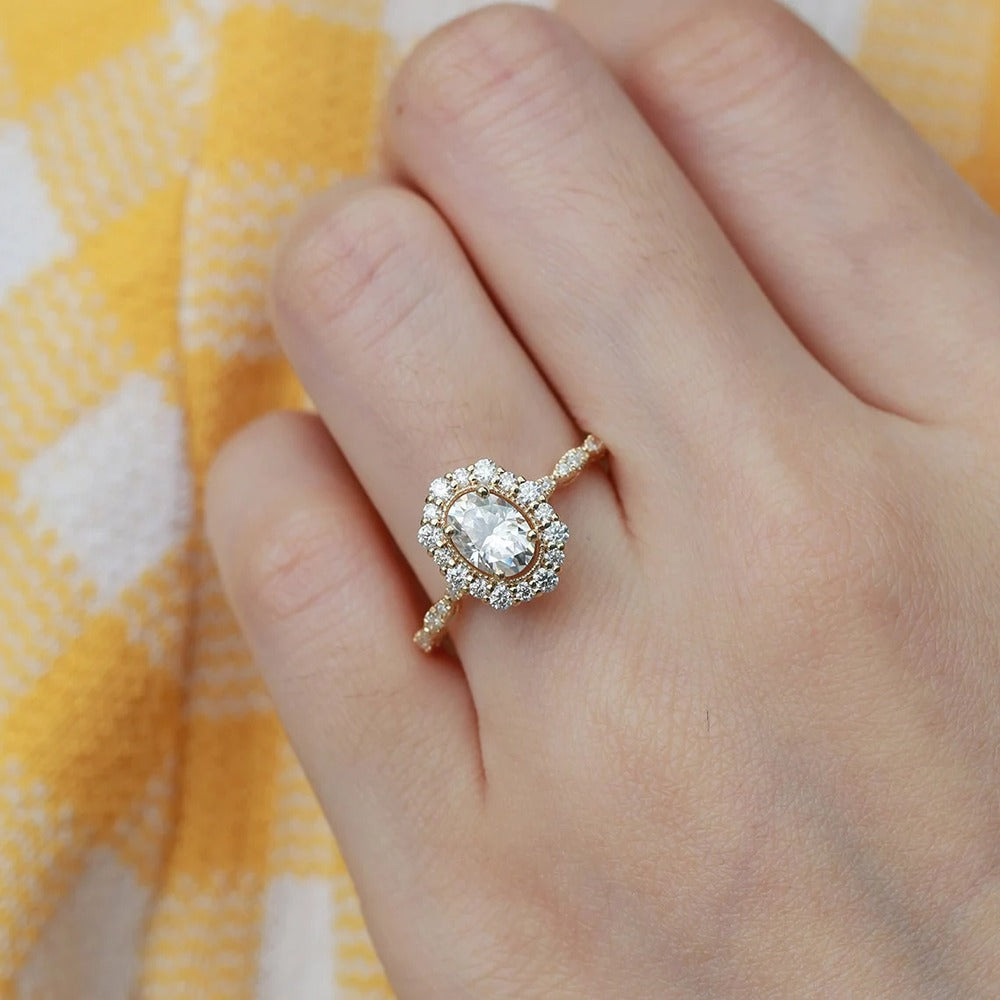 Oval Cut Hidden Accent Moissanite Engagement Ring
