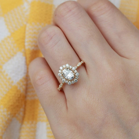 Oval Cut Hidden Accent Moissanite Engagement Ring