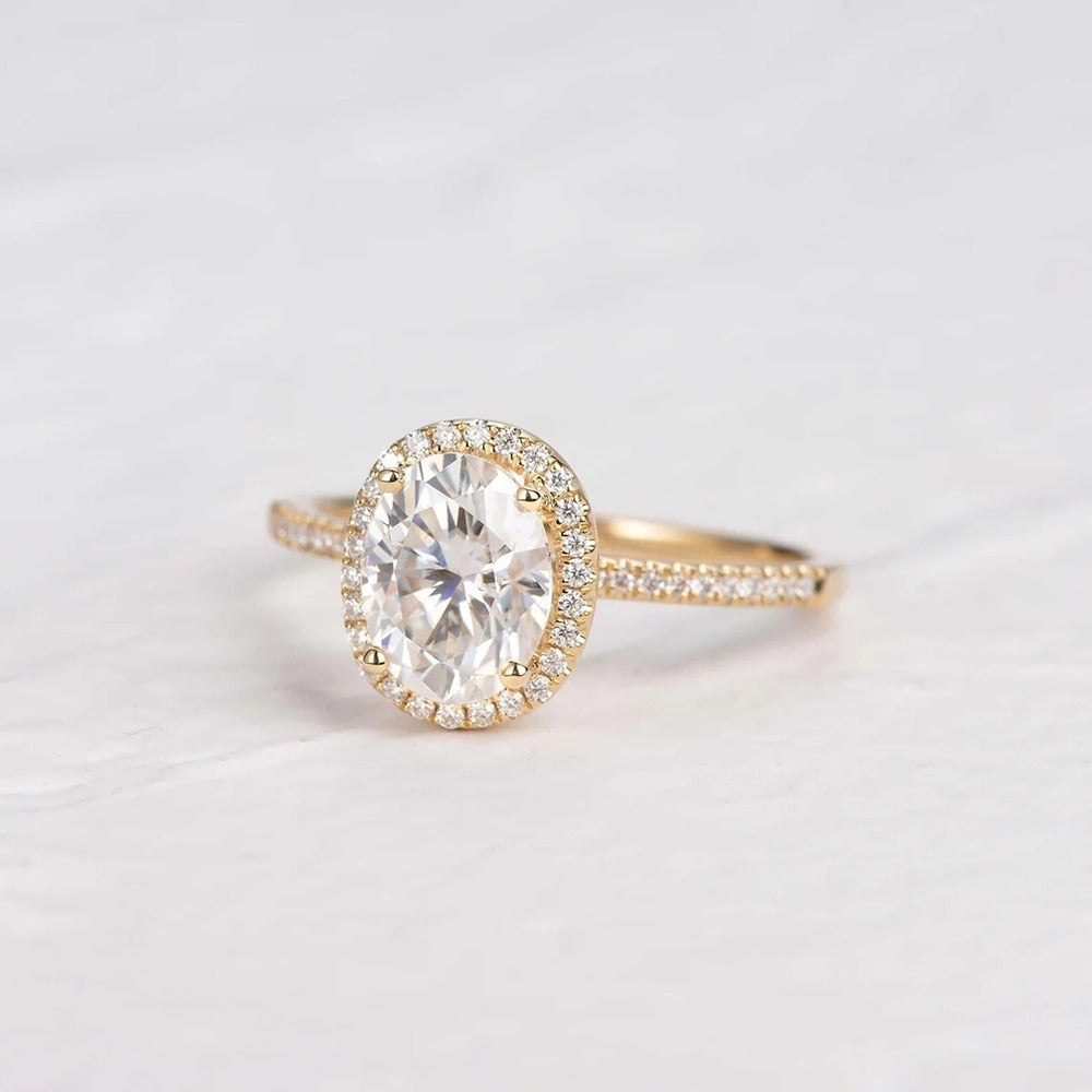 Oval Cut Halo Moissanite Promise Ring