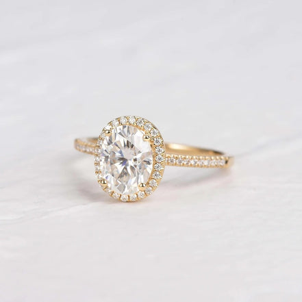Oval Cut Halo Moissanite Promise Ring