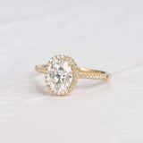 Oval Cut Halo Moissanite Promise Ring