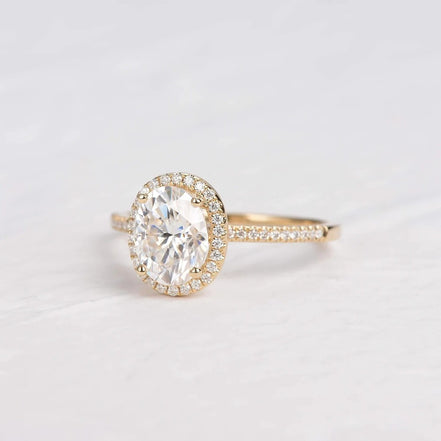 Oval Cut Halo Moissanite Promise Ring