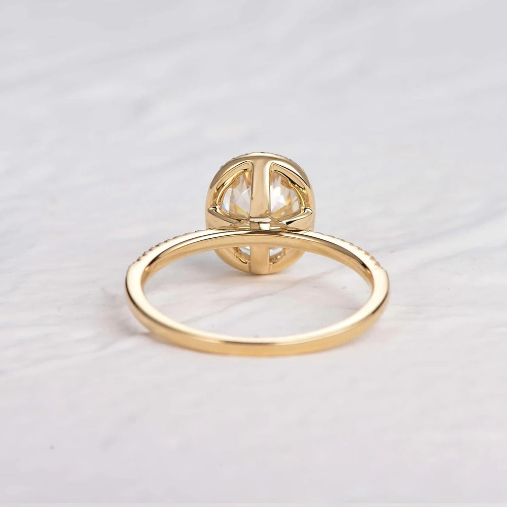Oval Cut Halo Moissanite Promise Ring