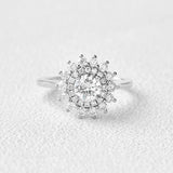 Round Cut Floral Halo Moissanite Engagement Wedding Ring