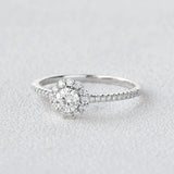 Round Cut Floral Halo Moissanite Engagement Wedding Ring