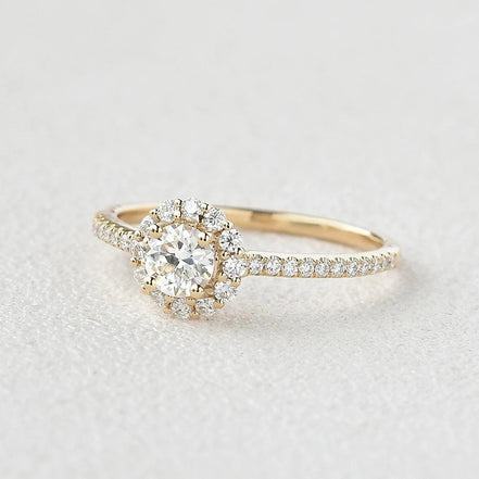 Round Cut Floral Halo Moissanite Engagement Wedding Ring