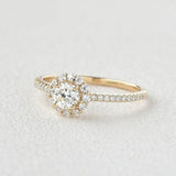 Round Cut Floral Halo Moissanite Engagement Wedding Ring