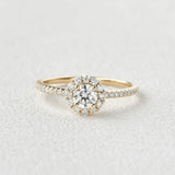 Round Cut Floral Halo Moissanite Engagement Wedding Ring