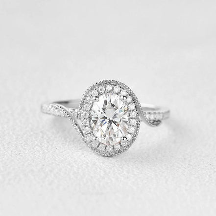 Oval Cut Filigree Halo Moissanite Engagement Ring